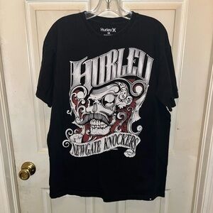 HURLEY Men’s Newgate Knockers Skull Mustache Short Sleeve Shirt. Sz XL.